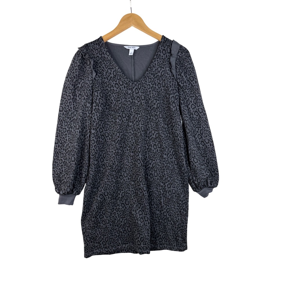 New Nine West Animal Print Long Sleeve Dress size Small Gray/Black